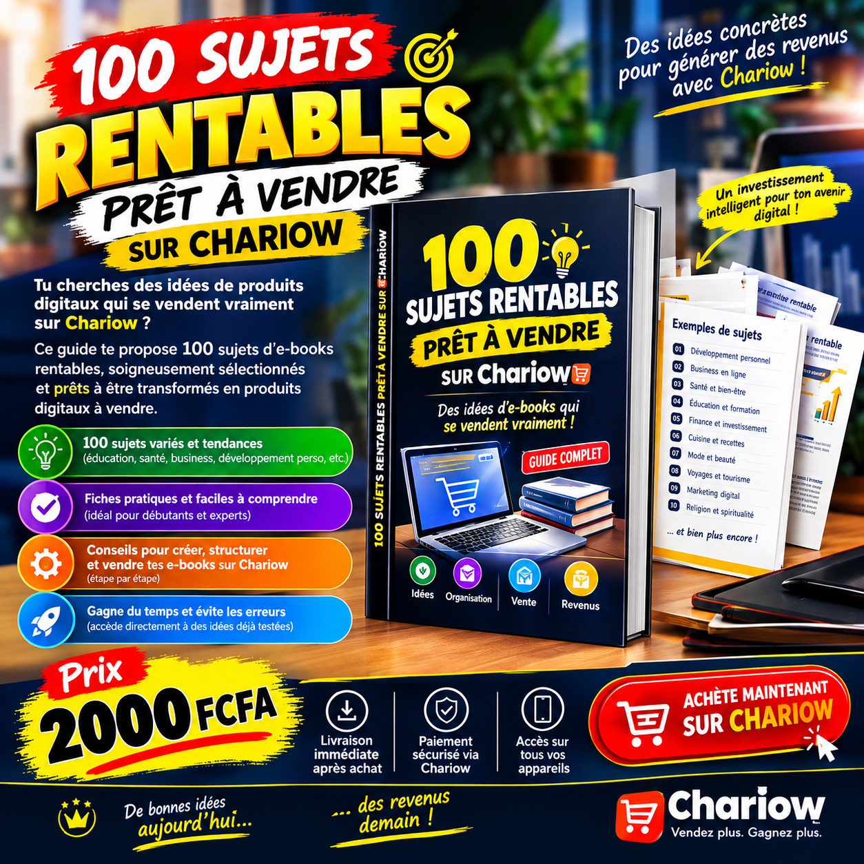 100 sujet  d’ebooks  rentable  prêt  à  vendre  sur  chariow — 📖 À découvrir pour toi sur TokTok